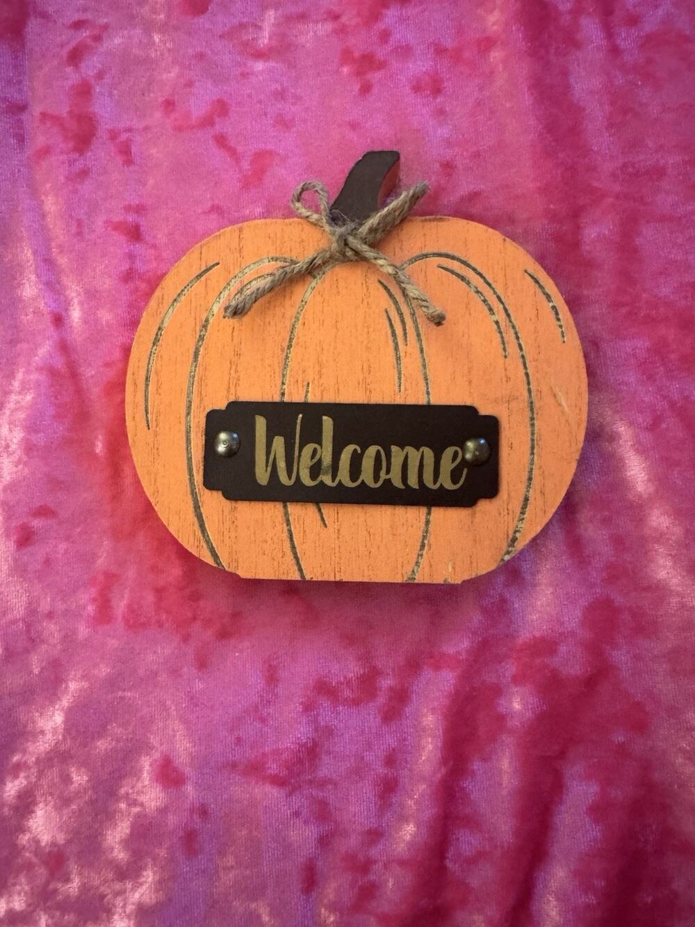 Wooden Pumpkin Welcome Sign Rustic Fall Autumn Decor Orange